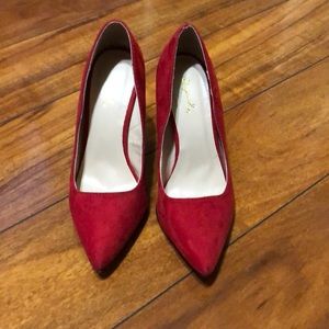 Red suede chunky heel